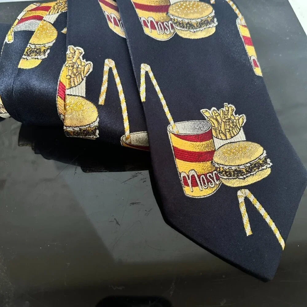Moschino Tie Collectors Item Silk Hamburger Fries Extremely Rare and Desireable